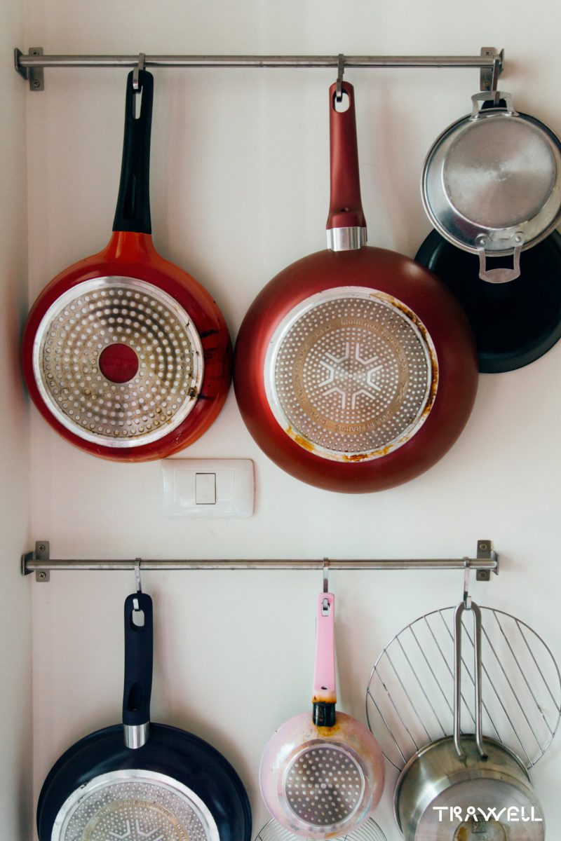 Pans hanged on a wall